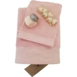 Geborduurde Handdoek en Washandje voor Mama - Zalmroze