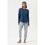 Mey Soft Leo pyjama in blauw en beige