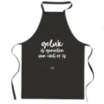 Schort met tekst 'Geluk is genieten van wat er is'