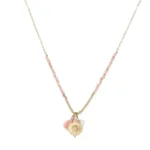 Gouden Stainless steel ketting roze edelsteentjes en pareltje