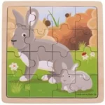 Puzzel - Konijn met jong - Hout - 18x18cm - 16st.