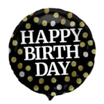 Folieballon - Happy birthday - Zwart - Met stippen - 45cm - Zonder vulling
