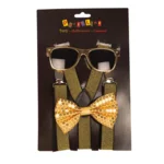 Gouden verkleedset - 3 delige feestset - Bril ,strikje en bretellen 
