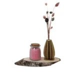 Houten Vaasje met Droogbloemen en Glaasje met Kaarsenzand - Roze