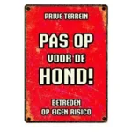 Plenty Gifts Waakbord Blik Pas Op Voor De Hond 21 x 14,8 cm