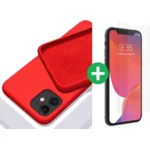 iPhone case/hoesje silicone  + 1x screenprotector glas Rood iPhone XR