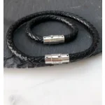 Vader-Zoon zwarte leren armband met gravure