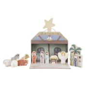 Speelkoffer- Kerststal - Met 14 houten figuren - 25x11x18cm