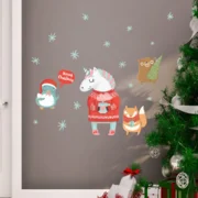 Kerst Muur/Raam stickers Unicorn