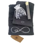 Geborduurde Handdoek en Washandje voor Mama - Antraciet