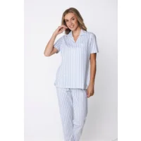 Pastunette Dames Pyjama: Korte mouw, lange broek, Doorknoop model ( PAS.176 )