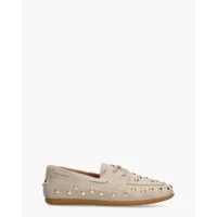 DWRS Latty Big Studs Beige Dames Veterschoenen