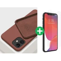 iPhone case/hoesje silicone  + 1x screenprotector glas Beige/ Bruin iPhone XR