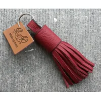 Floche sleutelhanger handgemaakt - 100% Leder Rood / blauw L - 12cm