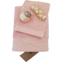 Geborduurde Handdoek en Washandje voor Mama - Zalmroze