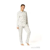 Egatex Dames pyjama interlock: Wit / zwart, Doorknoop ( EGA.387 )