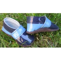 Hangemaakte slofjes met anti-slip zool - 100% Leder Marineblauw / Hemelsblauw 21