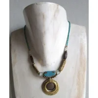 Fantasiejuweel ketting Turquoise/bruin