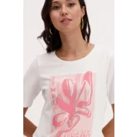 Signe Nature Shirt: Ecru / roze, Korte mouw ( Signe.1310 )