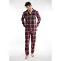 Tom Tailor Pyjama Heren: Flanel, doorknoop model, Bordeau ( TOM.41 )