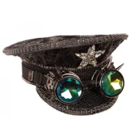 Zwarte luxe kapiteinshoed met steampunk holografische bril | Rave hoed | Concert hoed