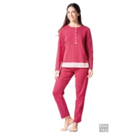 Egatex Dames pyjama: Rood, lange mouwen ( EGA.388 )