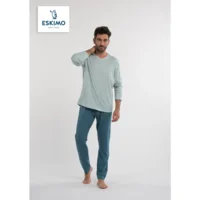 Eskimo Heren Pyjama: Mitch, lange mouw/broek, V hals ( S - XXL )