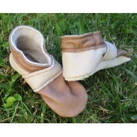 Hangemaakte slofjes met anti-slip zool - 100% Leder Bruin / Beige 18