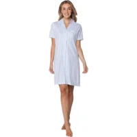 Pastunette dames nachthemd: Blauw gestreept, Doorknoop model, Korte mouw ( PAS.164 )