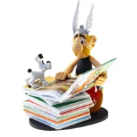 Asterix met  stapel stripboeken - beeldje in Kunsthars