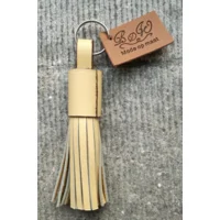 Floche sleutelhanger handgemaakt - 100% Leder Geel / Bruin L - 12cm