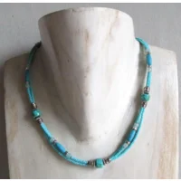 Fantasiejuweel ketting Turquoise/zilver/glass