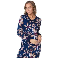 Pastunette dames nachthemd: Gebloemd blauw, katoen ( PAS.136 )