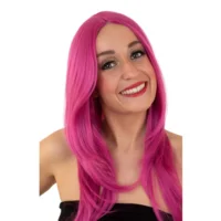 Pruik - Anne - Magenta - Hard roze - Lang