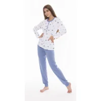 Gary Dames Pyjama: 100% katoen, Wit / Blauw ( GARY.42 )