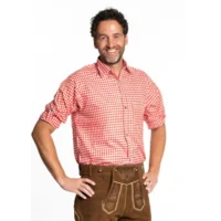Kostuum - Tiroler bloes - Overhemd - Rood & wit - 2XL