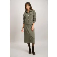 Signe Nature Rok: sweater stof, Kaki, split vooraan ( Signe.1317 )