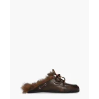 Posa Boat Loafer Mule Hairy Fur Coffee