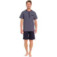 Pastunette heren pyjama: Blauw, ronde hals met pat en knopen  ( PAS.33 )