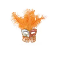 Oogmasker - Venetiaans - Gran gala - Oranje, wit en goud - Met veren