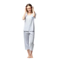 Egatex Dames Pyjama: Doorknoop model, Korte mouw + 3/4 broek ( eGA.402 )