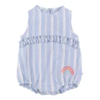 Lichtblauw gestreepte barboteuse bla bla bla 50/0m