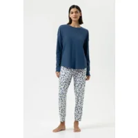 Mey Soft Leo pyjama in blauw en beige