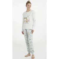 Happy People Dames Pyjama: Ecru / groen ( HAP.42 )