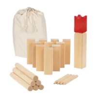 Spel - Kubb - 21dlg. - Hout - In katoenen zak - Hoogte koning 25cm