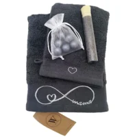 Geborduurde Handdoek en Washandje voor Mama - Antraciet