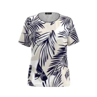 Frank Walder T-shirt: Bedrukt ( donker blauw / beige ) ( WAL.106 )