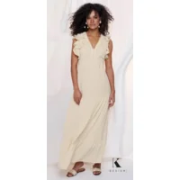 Maxi jurk v-hals Q614 Cream