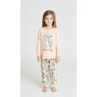 Happy People Meisjes pyjama: Oranje, opdruk eend ( HAP.100 )