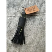 Floche sleutelhanger handgemaakt - 100% Leder Marineblauw / Geel L - 12cm